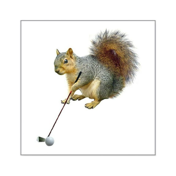 CafePress - Golfing Squirrel Square Sticker 3 X 3 - Square Sticker 3" x 3"