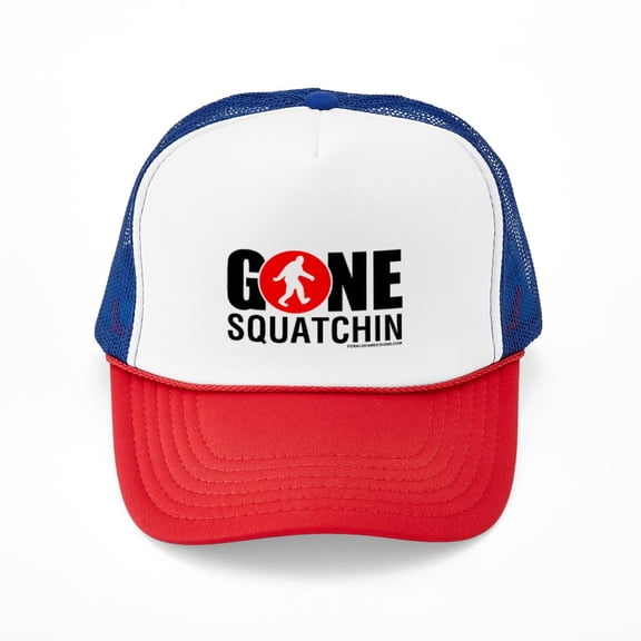 CafePress - Gone Squatchin Cap Black/Red Logo Trucker Hat/Cap - Adjustable Unisex Printed Trucker Hat with Mesh Back