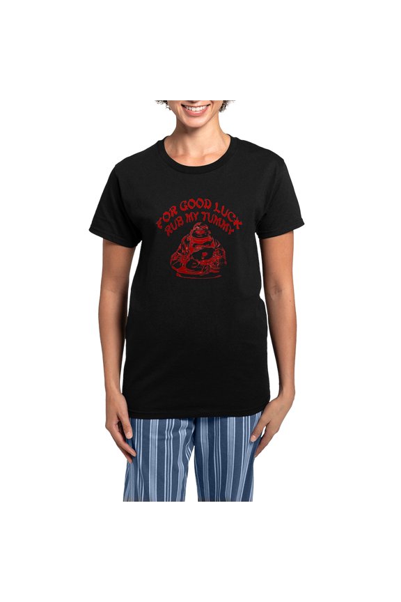 - Good Luck Buddha Women's Dark Pajamas - Women's Short Sleeve Print T-Shirt and Pants Dark Cotton Pajama Set