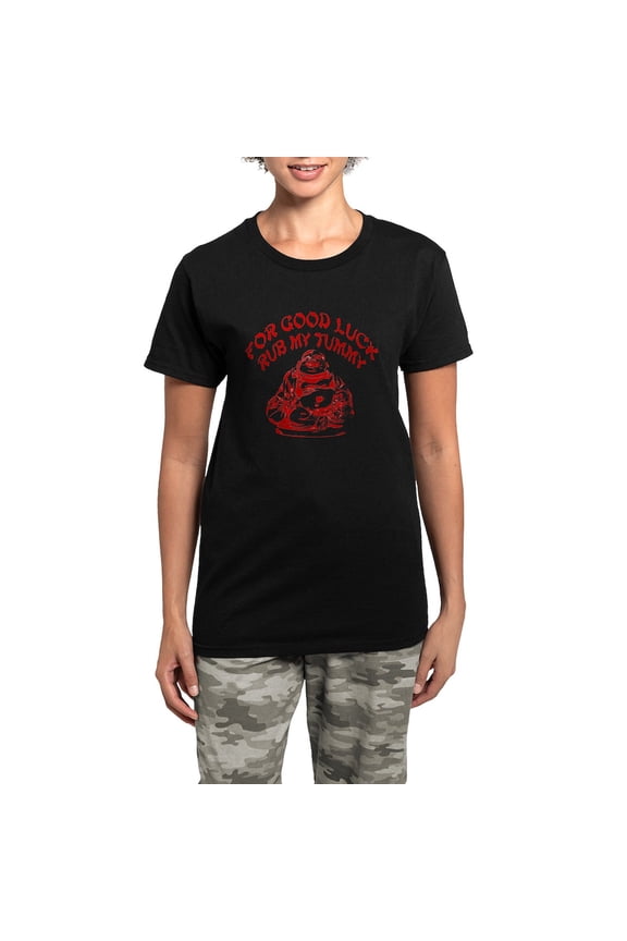 - Good Luck Buddha Women's Dark Pajamas - Women's Short Sleeve Print T-Shirt and Pants Dark Cotton Pajama Set