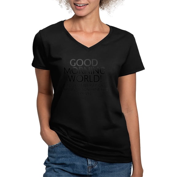 CafePress - Good Morning World T Shirt - Women's V-Neck Dark T-Shirt
