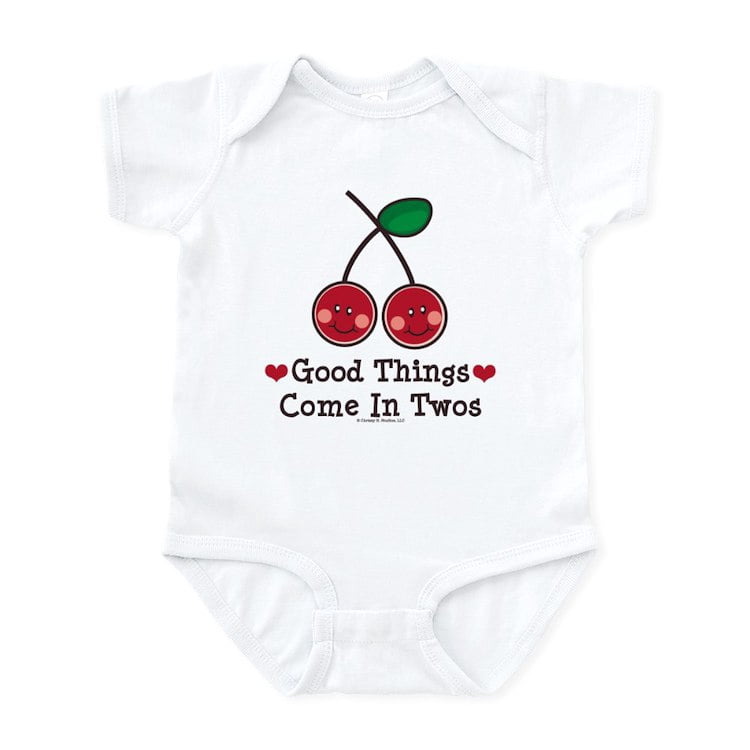CafePress - Good Things Cherry Pink Twin Onesie Infant - Baby Light Bodysuit, Size Newborn - 24 Months
