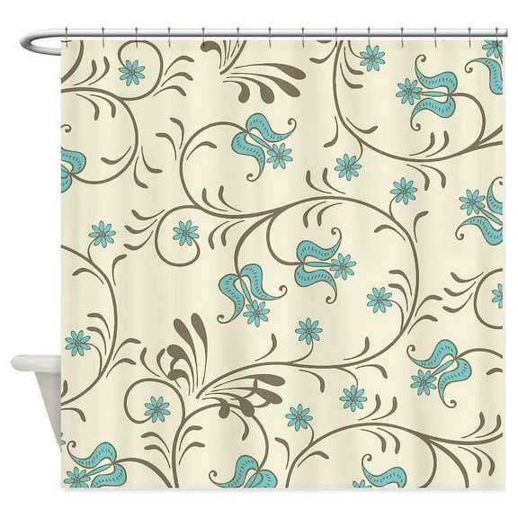 CafePress - Gorgeous Aqua, Cream, Tan Pastel Fl - Unique Fabric Shower Curtain 70" x 72"