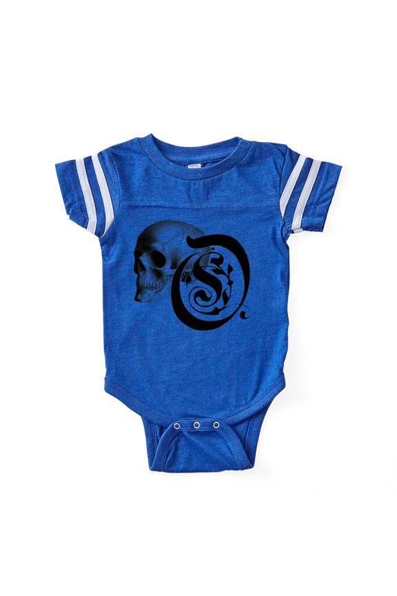 - Gothic Skull Initial O - Cute Infant Baby Football Bodysuit