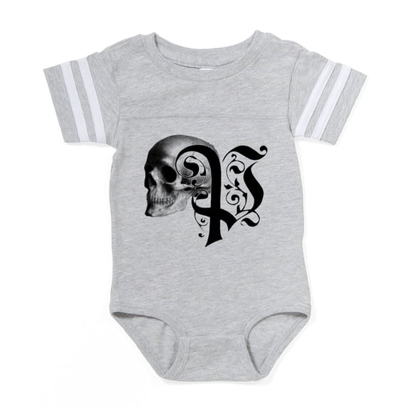 CafePress - Gothic Skull Initial P - Cute Infant Baby Football Bodysuit