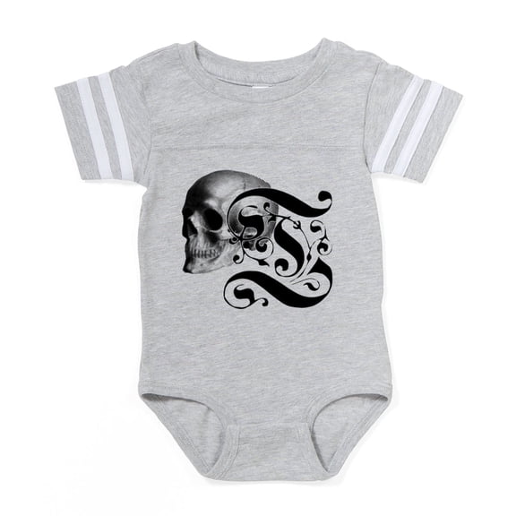 CafePress - Gothic Skull Initial T - Cute Infant Baby Football Bodysuit