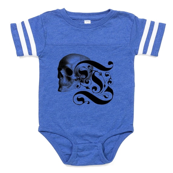 CafePress - Gothic Skull Initial T - Cute Infant Baby Football Bodysuit