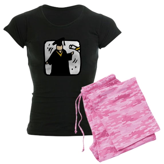 CafePress - Graduate Receiving Diploma Graduation Pajamas - Women's Short Sleeve Print T-Shirt and Pants Dark Cotton Pajama Set