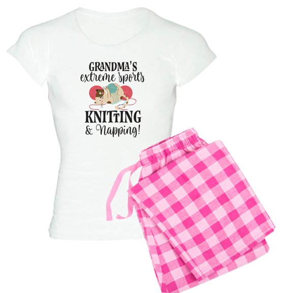CafePress - Grandma Knitting Joke Pajamas - Women's Short Sleeve Print T-Shirt and Pants Light Cotton Pajama Set
