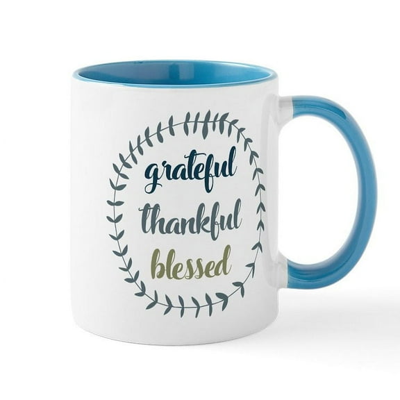 CafePress - Grateful Thankful Blessed - 11 oz Ceramic Mug - Novelty Coffee Tea Cup