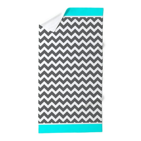 CafePress - Gray Chevron Pattern Aqua Trim - Large Beach Towel, Soft 30"x60" Towel with Unique Design