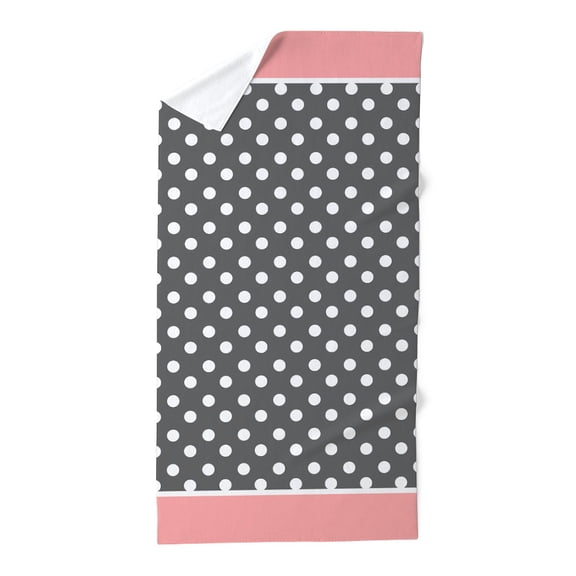 CafePress - Gray Polka Dots Coral Trim Pattern Background Beac - Large Beach Towel, Soft 30"x60" Towel with Unique Design