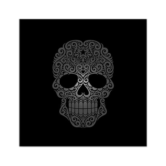 CafePress - Gray Swirling Sugar Skull On Black Sticker - Square Sticker 3" x 3"