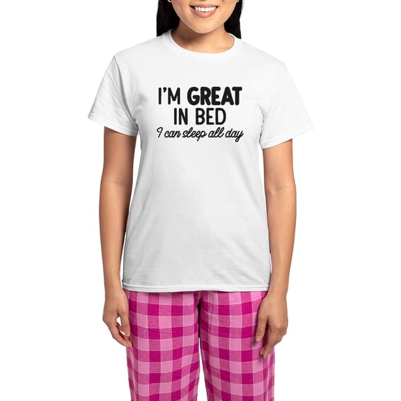 CafePress - Great In Bed Women's Light Pajamas - Women's Short Sleeve Print T-Shirt and Pants Light Cotton Pajama Set