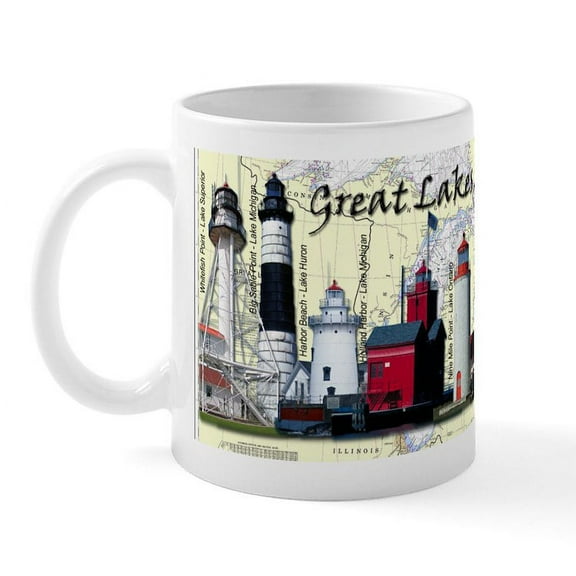 CafePress - Great Lakes Lighthouses Mug - 11 oz Ceramic Mug - Novelty Coffee Tea Cup