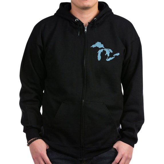 CafePress - Great_Lakes_Med_Blu_15.35_X_15.35 Men's Zip Up Hoo - Zip Hoodie, Classic Hooded Sweatshirt with Metal Zipper