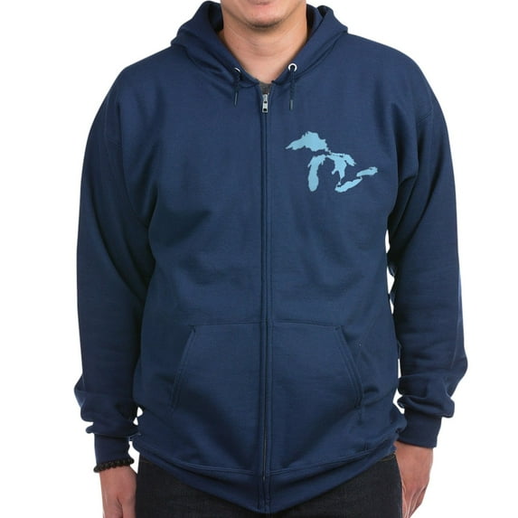 CafePress - Great_Lakes_Med_Blu_15.35_X_15.35 Men's Zip Up Hoo - Zip Hoodie, Classic Hooded Sweatshirt with Metal Zipper