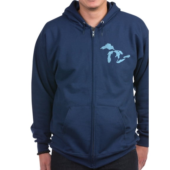 CafePress - Great_Lakes_Med_Blu_15.35_X_15.35 Men's Zip Up Hoo - Zip Hoodie, Classic Hooded Sweatshirt with Metal Zipper
