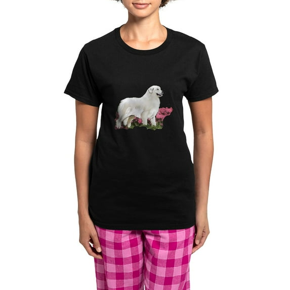 CafePress - Great Pyrenees In The Garden Women's Dark Pajamas - Women's Short Sleeve Print T-Shirt and Pants Dark Cotton Pajama Set
