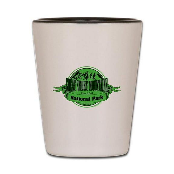 CafePress - Great Smokey Mountains 1 - White/Black Shot Glass, Unique and Funny Shot Glass