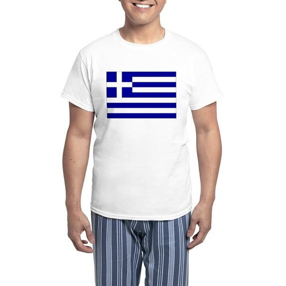 CafePress - Greece Flag Men's Light Pajamas - Men's Light Loose Fit Cotton Pajama Set