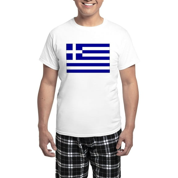 CafePress - Greece Flag Men's Light Pajamas - Men's Light Loose Fit Cotton Pajama Set