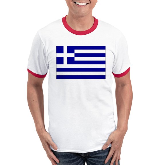 CafePress - Greece Flag Ringer T - 100% Cotton Ringed T-Shirt