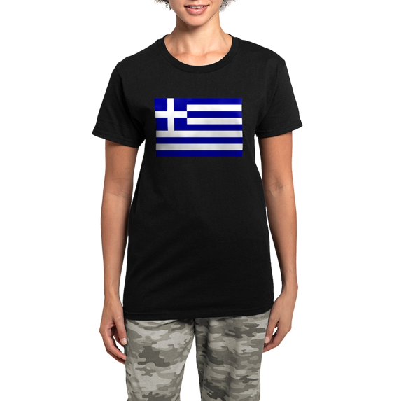 CafePress - Greece Flag Women's Dark Pajamas - Women's Short Sleeve Print T-Shirt and Pants Dark Cotton Pajama Set