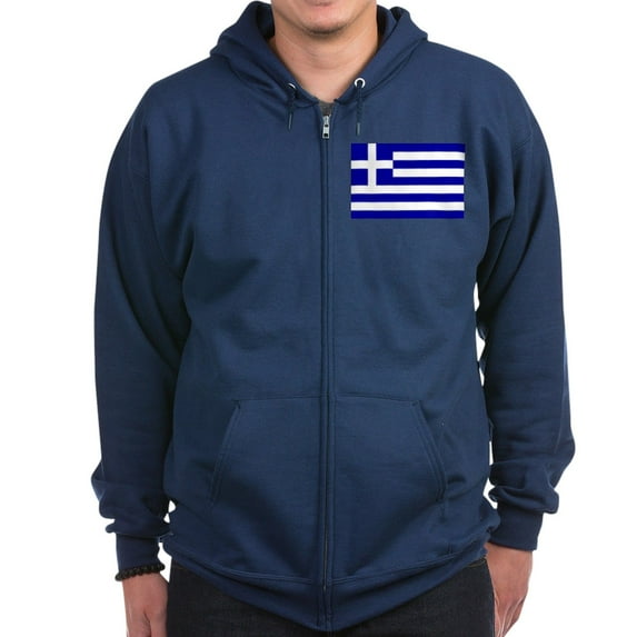 CafePress - Greece Flag Zip Hoodie (Dark) - Zip Hoodie, Classic Hooded Sweatshirt with Metal Zipper