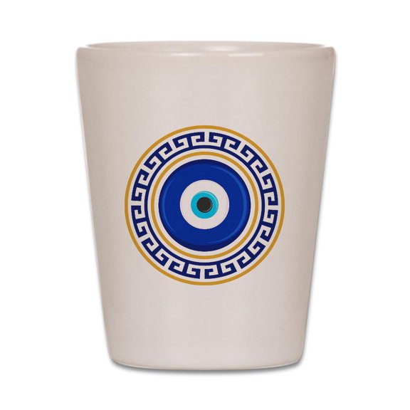 CafePress - Greek Mati Evil Eye 4 - White Shot Glass, Unique and Funny Shot Glass