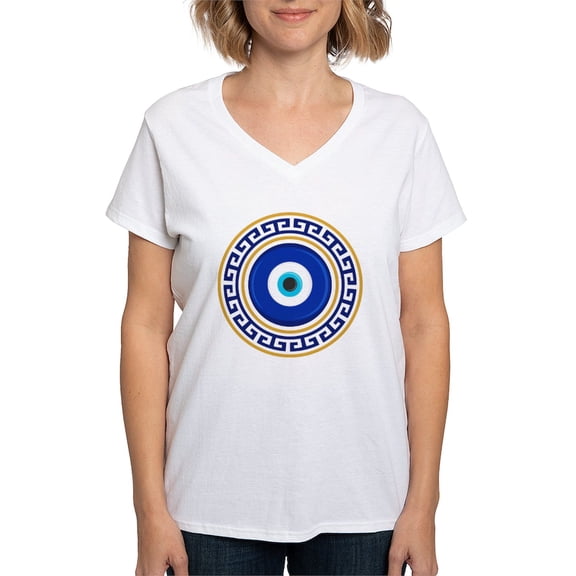 CafePress - Greek Mati Evil Eye 4 Women's V Neck T Shirt - Womens Cotton V-Neck T-shirt