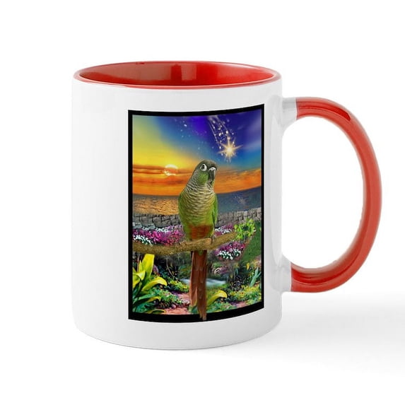 CafePress - Green Cheeked Conure Star Gazer Mugs - 11 oz Ceramic Mug - Novelty Coffee Tea Cup