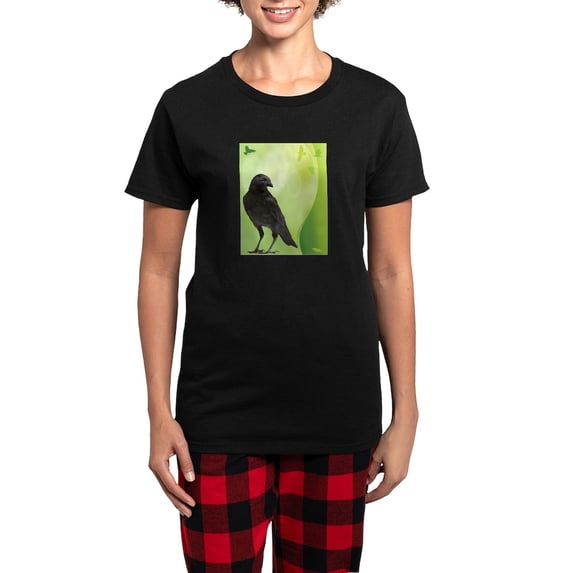 CafePress - Green Crow Women's Dark Pajamas - Women's Short Sleeve Print T-Shirt and Pants Dark Cotton Pajama Set