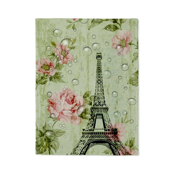 CafePress - Green Floral Eiffel Tower Paris - Soft Fleece Throw Stadium Blanket, 30"x40"