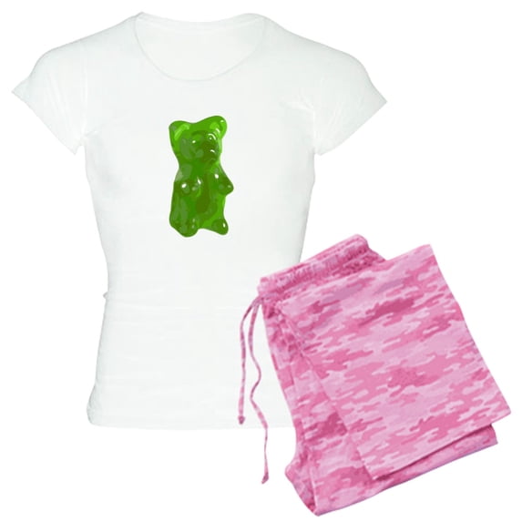 CafePress - Green Gummy Bear Pajamas - Women's Short Sleeve Print T-Shirt and Pants Light Cotton Pajama Set