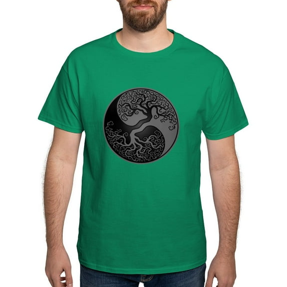 CafePress - Grey And Black Yin Yang Tree T Shirt - Men's Classic Graphic Cotton T-Shirt
