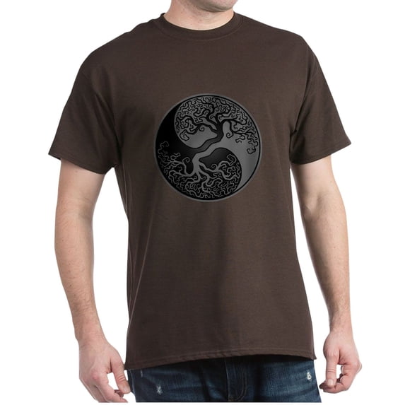 CafePress - Grey And Black Yin Yang Tree T Shirt - Men's Classic Graphic Cotton T-Shirt