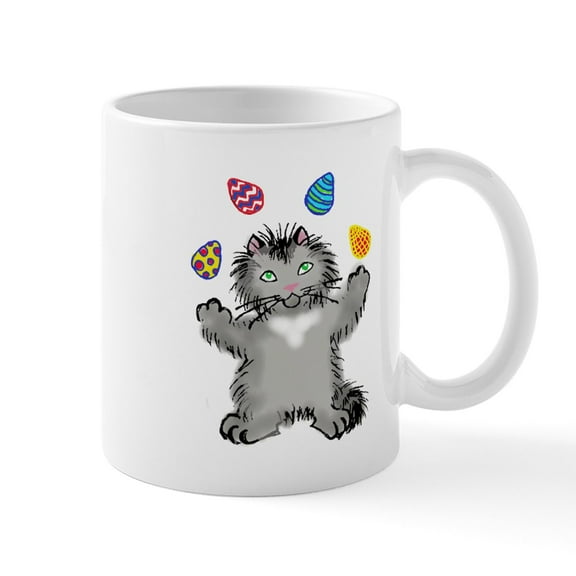 CafePress - Grey Kitten Juggling Easter Eggs Mugs - 11 oz Ceramic Mug - Novelty Coffee Tea Cup