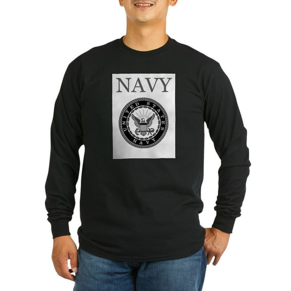 CafePress - Grey Navy Emblem Long Sleeve T Shirt - Long Sleeve Dark T-Shirt