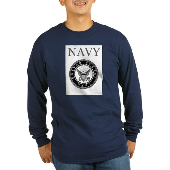 CafePress - Grey Navy Emblem Long Sleeve T Shirt - Long Sleeve Dark T-Shirt