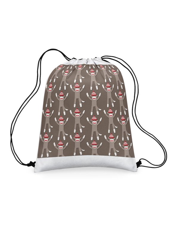 - Grey Sock Monkey Print - Colorful 16"x20" Drawstring Bag