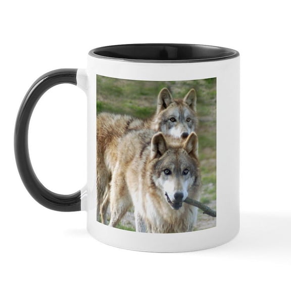 CafePress - Grey Wolves Square Photo Mug - 11 oz Ceramic Mug - Novelty Coffee Tea Cup