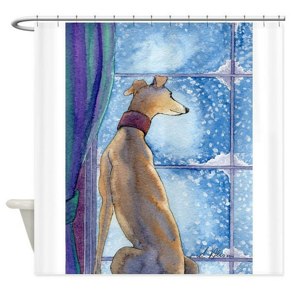 CafePress - Greyhound Watching Snow Fall - Unique Fabric Shower Curtain 70" x 72"