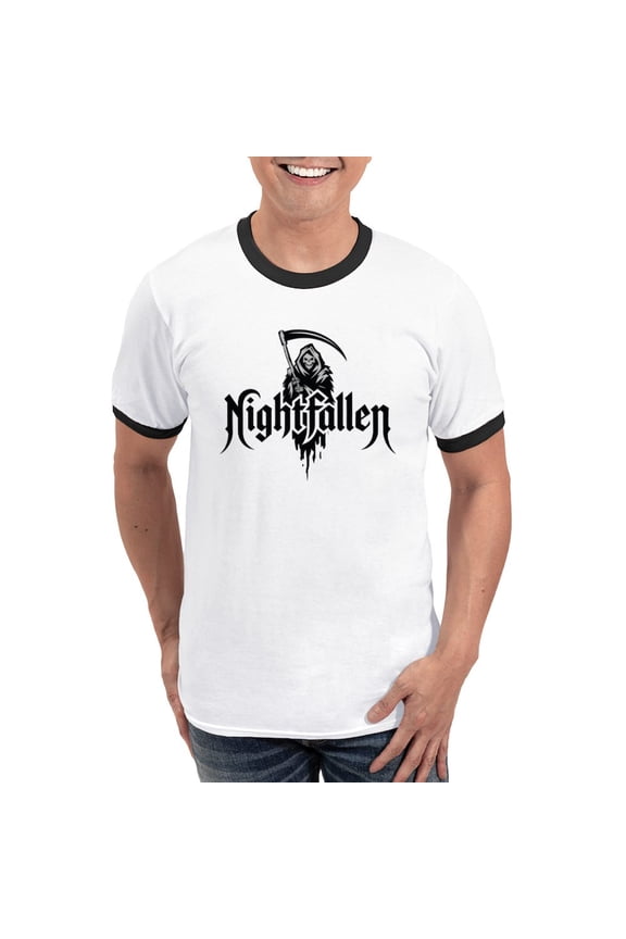 - Grim Reaper Nightfallen Design Men's Ringer T Shirt - 100% Cotton Ringed T-Shirt