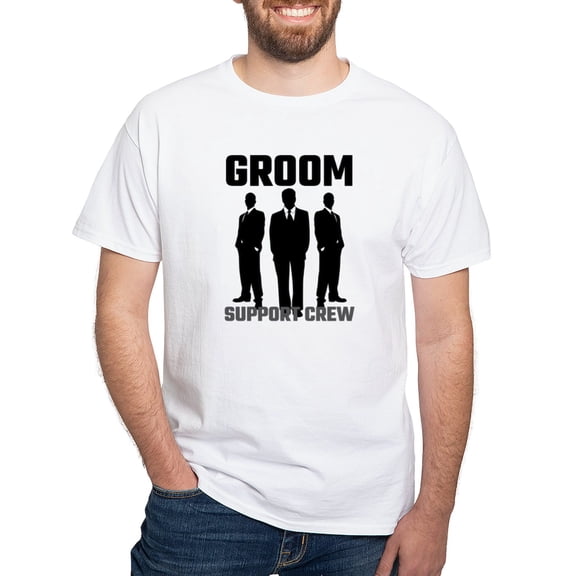 CafePress - Groom Support Crew T Shirt - Men's White Classic Cotton T-Shirts