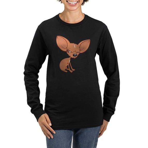 CafePress - Grumpy Chihuahua Long Sleeve T Shirt - Women's Long Sleeve Graphic Tee Casual Fit