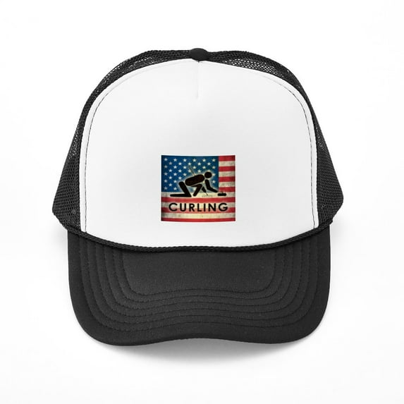 CafePress - Grunge USA Curling - Adjustable Unisex Printed Trucker Hat with Mesh Back