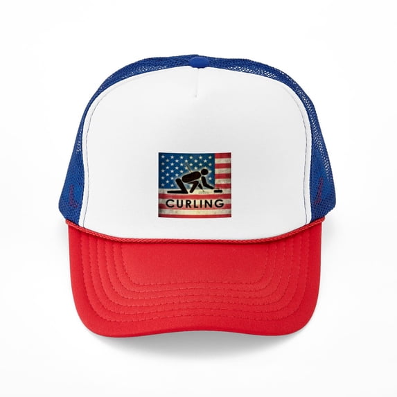 CafePress - Grunge USA Curling - Adjustable Unisex Printed Trucker Hat with Mesh Back