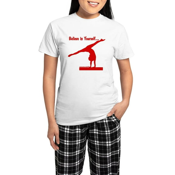 CafePress - Gymnastics Pajamas Believe - Women's Short Sleeve Print T-Shirt and Pants Light Cotton Pajama Set