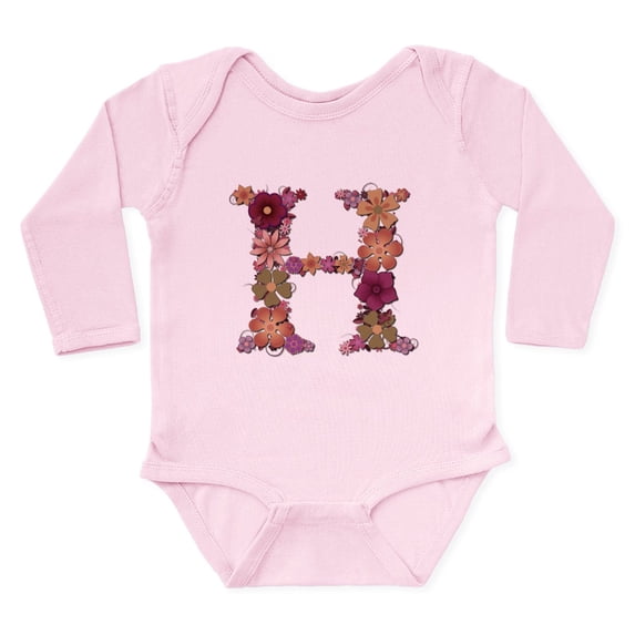 CafePress - H Pink Flowers Body Suit - Long Sleeve Cotton Baby Bodysuit